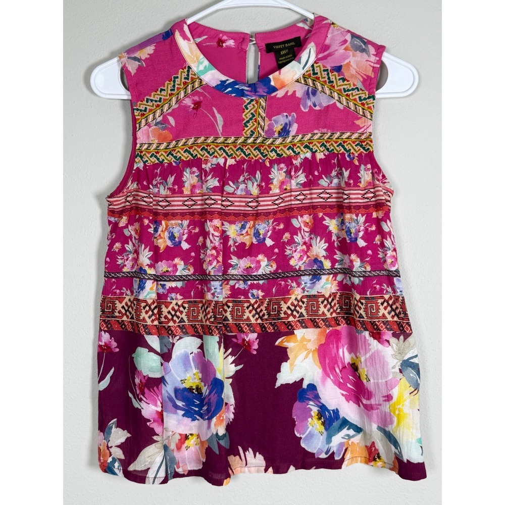 Vineet Bahl Sleeveless Floral Boho Blouse Womens XXS Mixed Print Artsy Festival